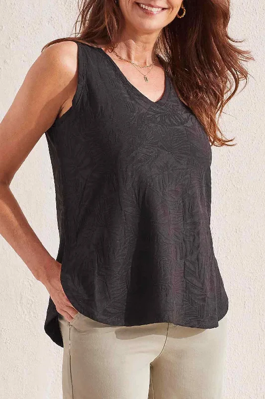 Tribal V-Neck Tank w/ Curved Hem 1811O-3936-0002 Black breathable tank top