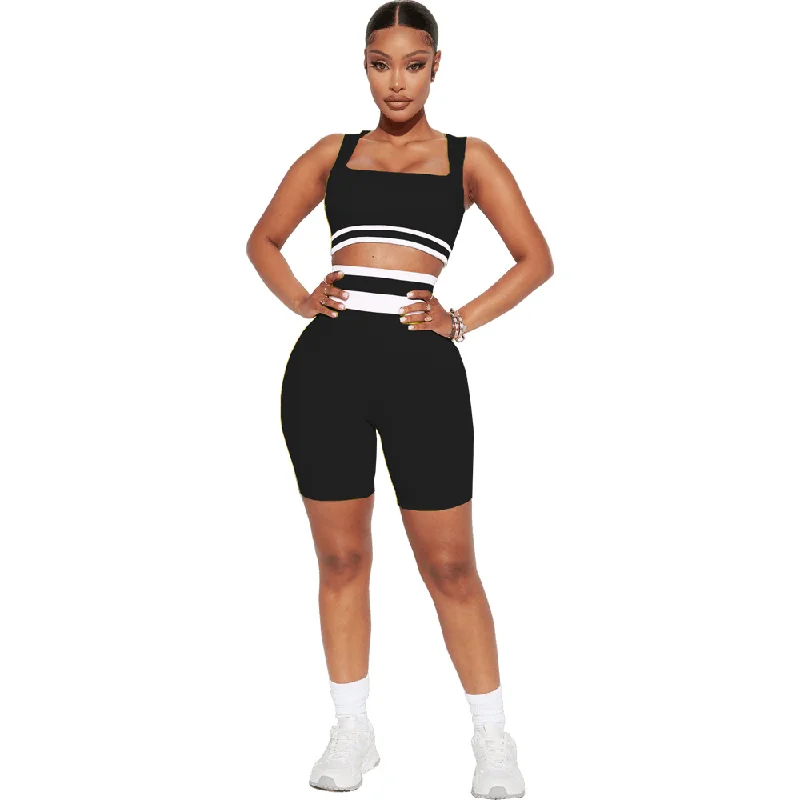 Women Fashion Tank Top Tight Shorts Two-Piece Sports Set fitted tank top