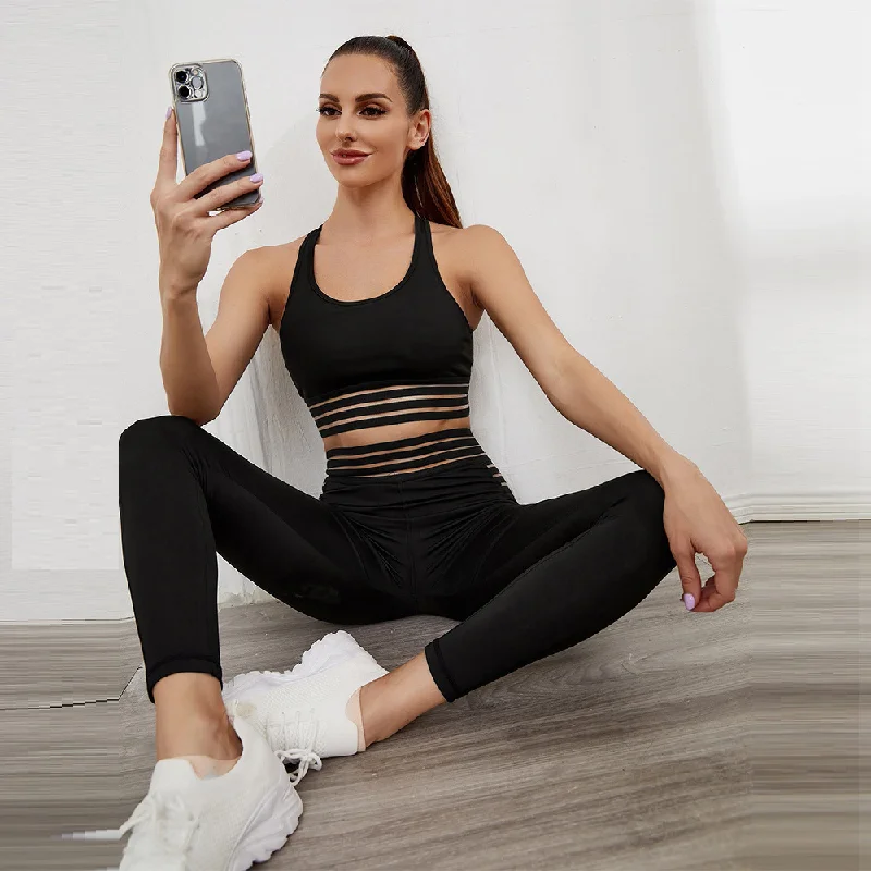 Women Solid Color Tank Top And Pants Sports Yoga Casual Slim Two Piece Set yoga tank top
