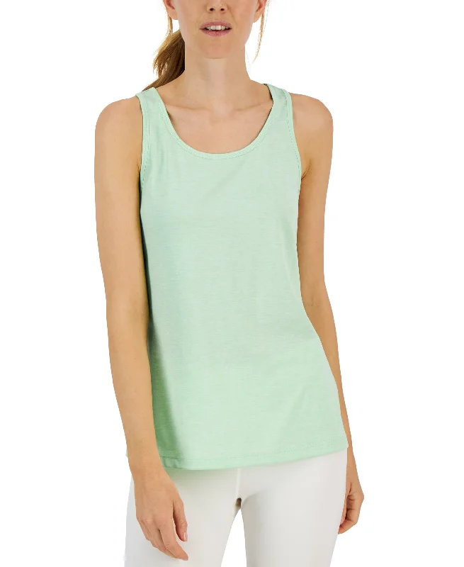 Women's Active Solid Pleated-Back Relaxed Tank Top teal tank top