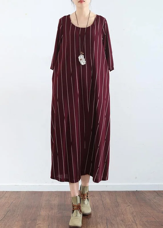 100% burgundy cotton clothes For Women plus size Catwalk striped Dresses summer Dresses 100% burgundy cotton clothes For Women plus size Catwalk striped Dresses summer Dresses