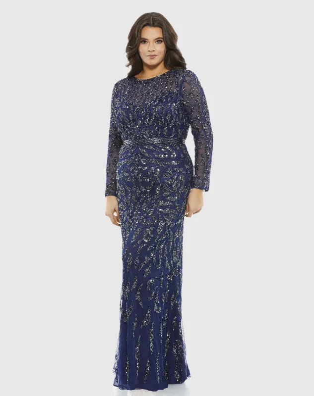 Embellished Illusion Sleeve Column Gown (Plus)