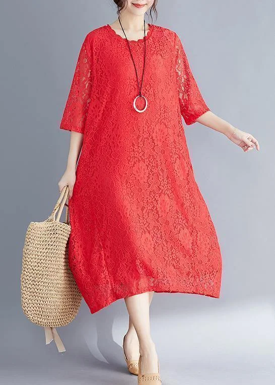 Beautiful Half sleeve o neck cotton dress Sweets red A Line Dresses Summer