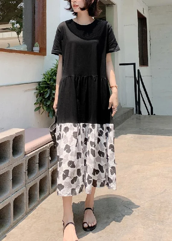 Bohemian black cotton clothes Women patchwork Kaftan summer Dresses