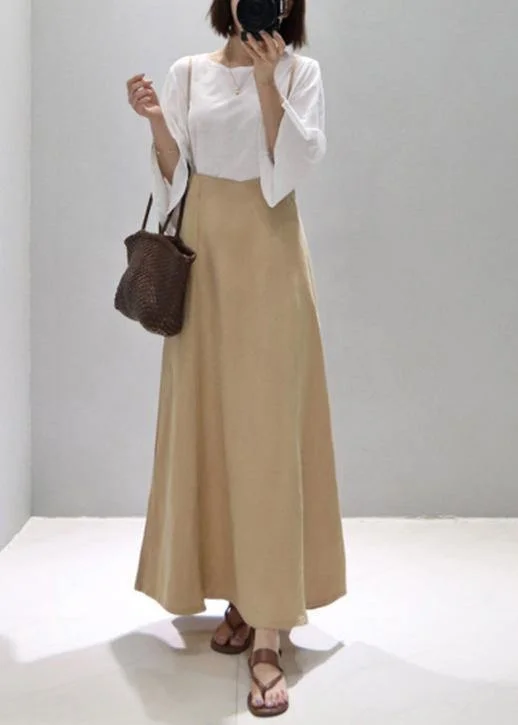 Chic beige cotton tunic dress Spaghetti Strap Plus Size summer Dress