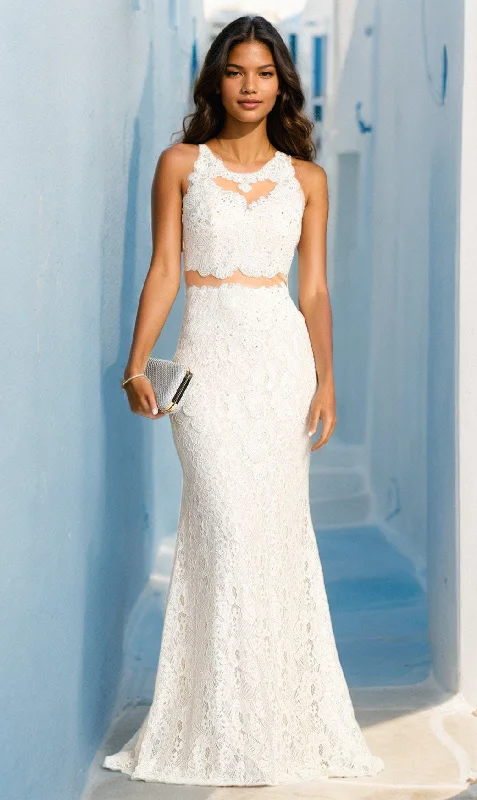 Mock Two-Piece Long Lace Prom Dress: Chicas CR4225