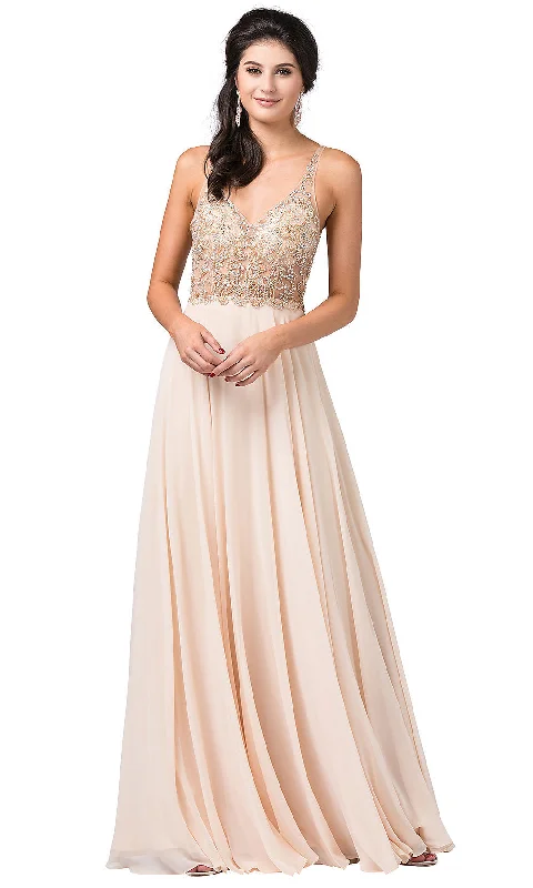 Chiffon Open-Back V-Neck Long Prom Dress