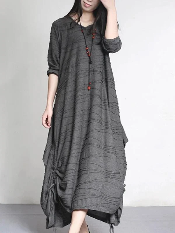 DIY gray Cotton outfit v neck Cinched A Line spring Dress