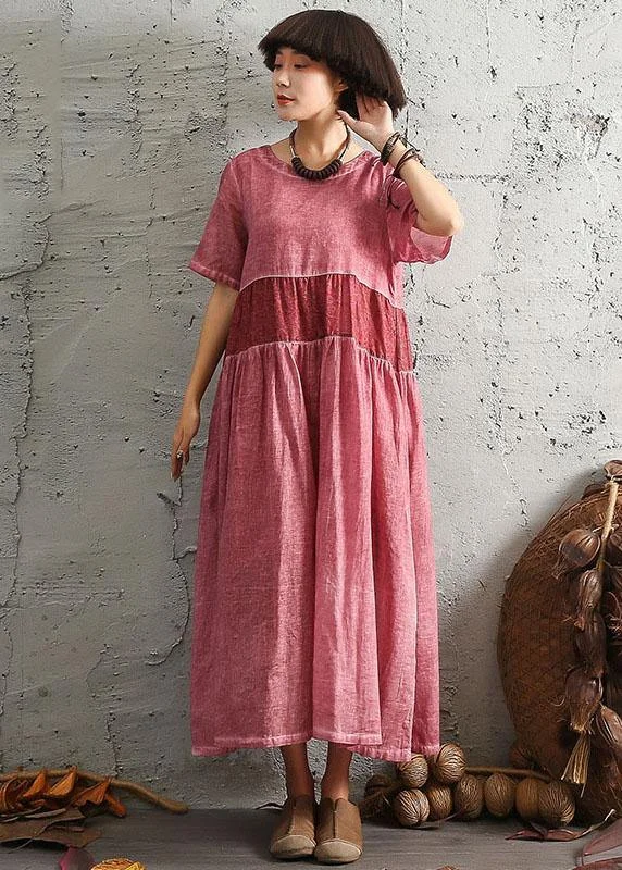DIY patchwork linen outfit Photography orange o neck Dress summer