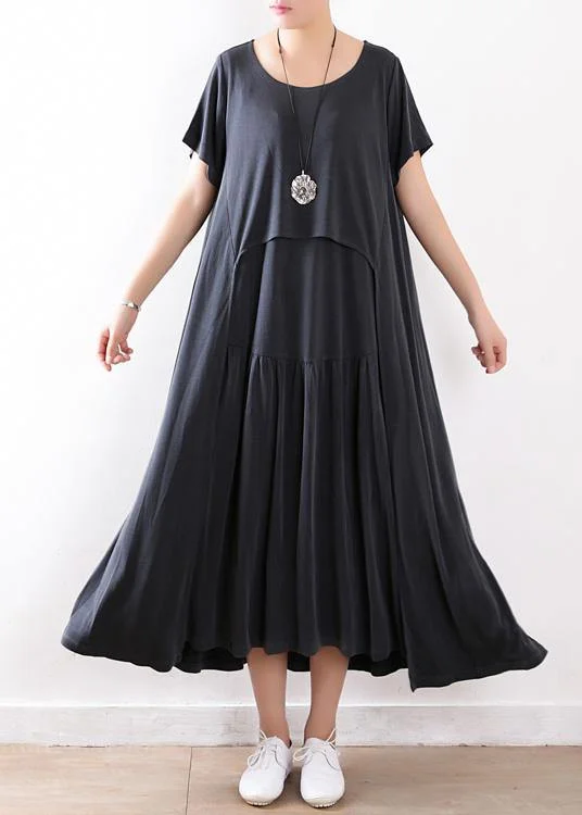 Handmade dull gray Tunics Pakistani Shape patchwork Extra large hem silk Summer Dresses