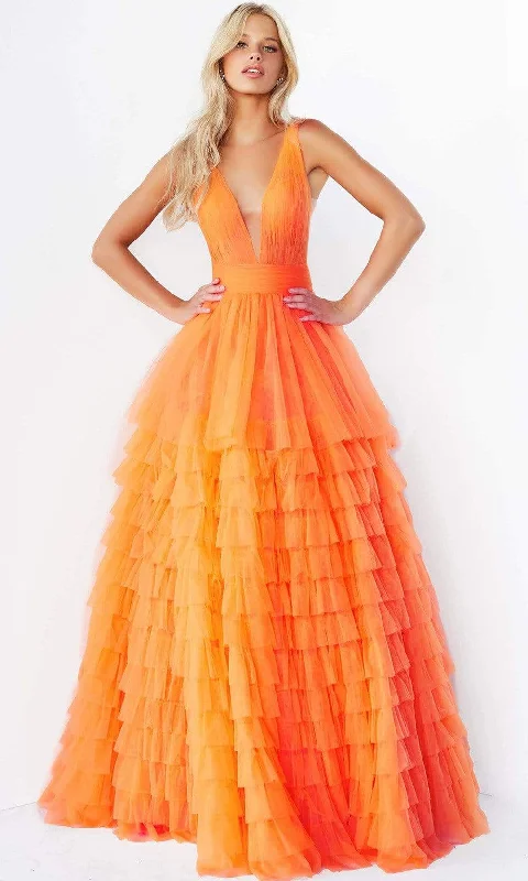 Jovani - 07264 Shirr-Ornate Plus Size Prom Tulle Gown