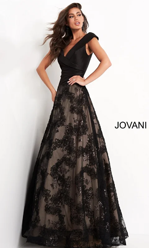 Jovani Mikado-Bodice Long Black Prom Dress 03330