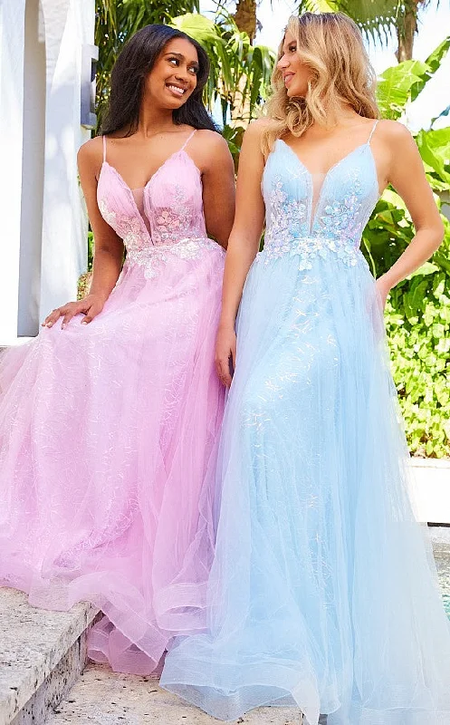 JVN by Jovani Light Blue Long A-Line Prom Dress
