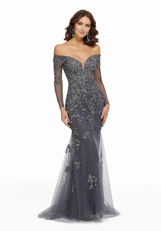 MGNY By Mori Lee 72015 - Metallic Lace Trumpet Dress