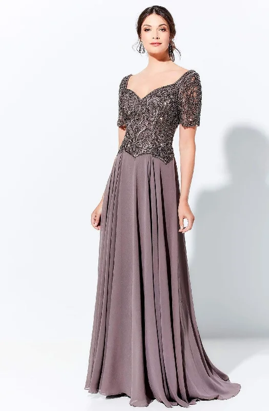 Mon Cheri - V-Neck Beaded Long A-Line Evening Gown 120D04