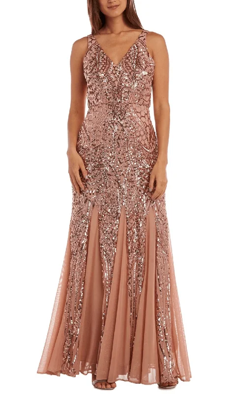 Nightway 21685 - V-Neck Sequin Godets Evening Gown