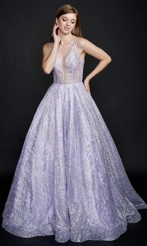 Nina Canacci - 8202 Sheer Glitter A-Line Gown