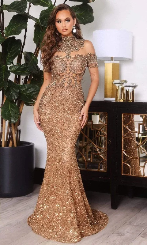 Portia and Scarlett - PS22418C Embellished High Neck Trumpet Gown