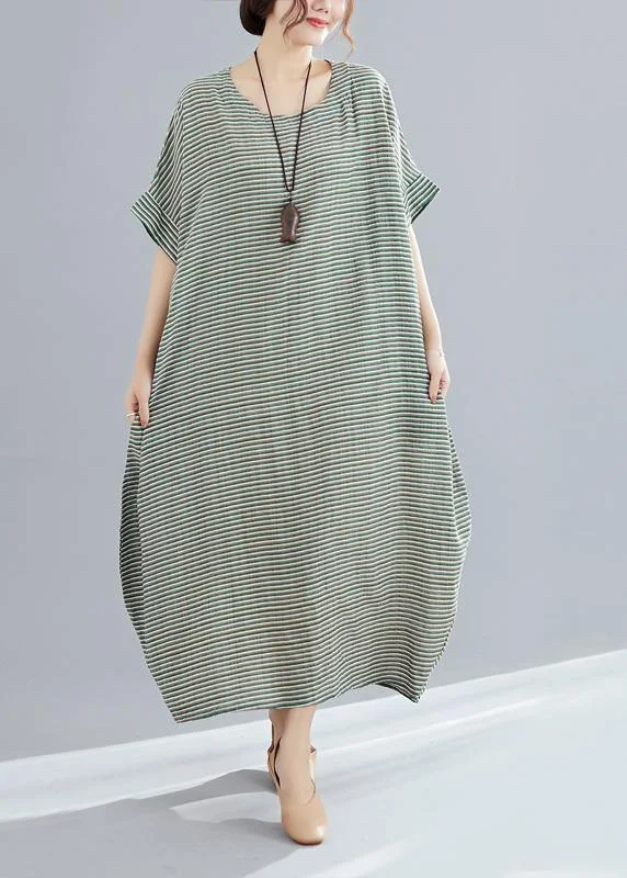 Style o neck cotton quilting clothes Pakistani Work green striped loose Dress Summer Style o neck cotton quilting clothes Pakistani Work green striped loose Dress Summer