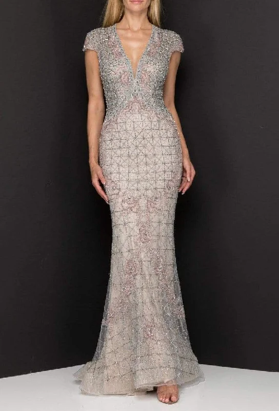Terani Couture - 2011GL2206 Embellished Deep V-neck Trumpet Dress
