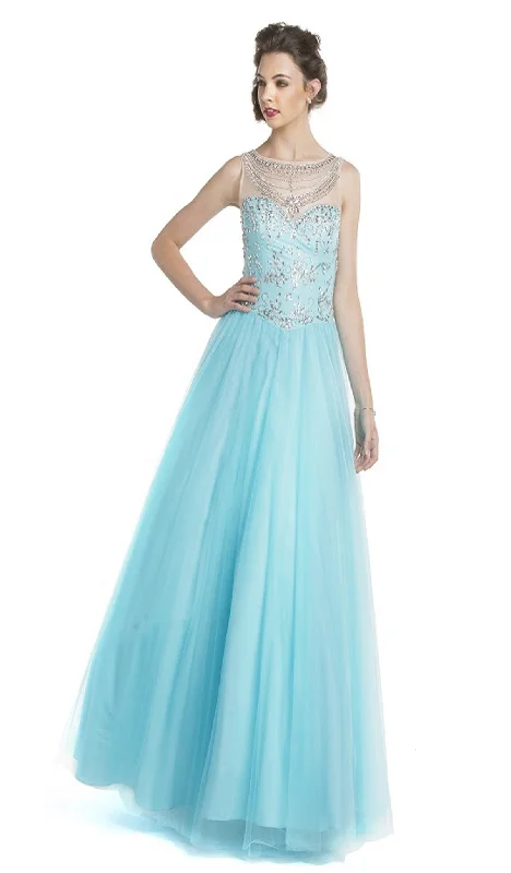 Trevi Collection - Embellished Illusion Bateau Evening Gown