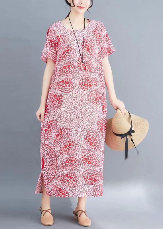 Unique o neck side open cotton Soft Surroundings plus size pattern red print Plus Size Clothing Dresses Summer Unique o neck side open cotton Soft Surroundings plus size pattern red print Plus Size Clothing Dresses Summer