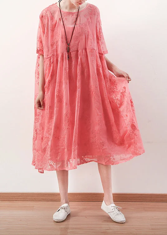 Unique red cotton dresses Boho Catwalk o neck cotton summer Dress
