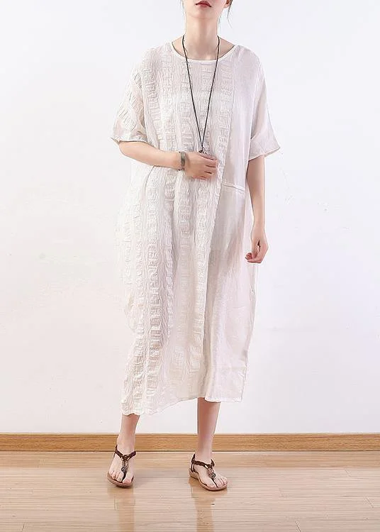 Unique white linen clothes o neck half sleeve Plus Size summer Dresses